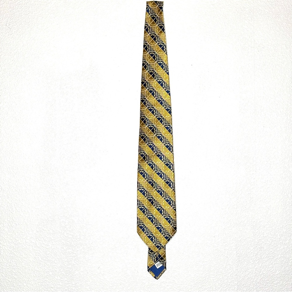 Lanvin Silk Necktie Geometric Pattern Gold Blue Luxury Men's Fashion Formal‎